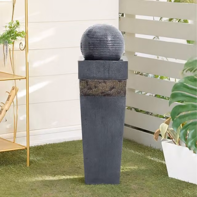 Lifeideas Modern Round Tabletop Water Fountain in Blue and Black