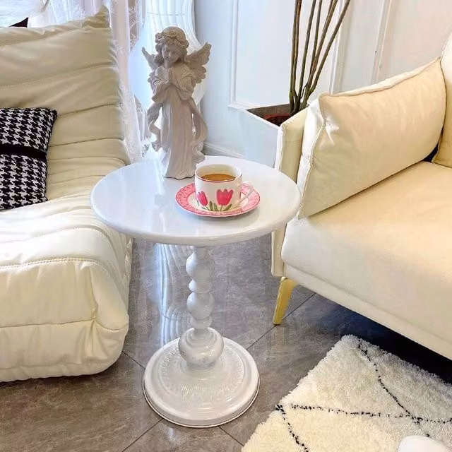 FORGEVIO White Vintage Metal Round Pedestal Side Nightstand, W/D/H: 40 x 40 x 52.07 cm