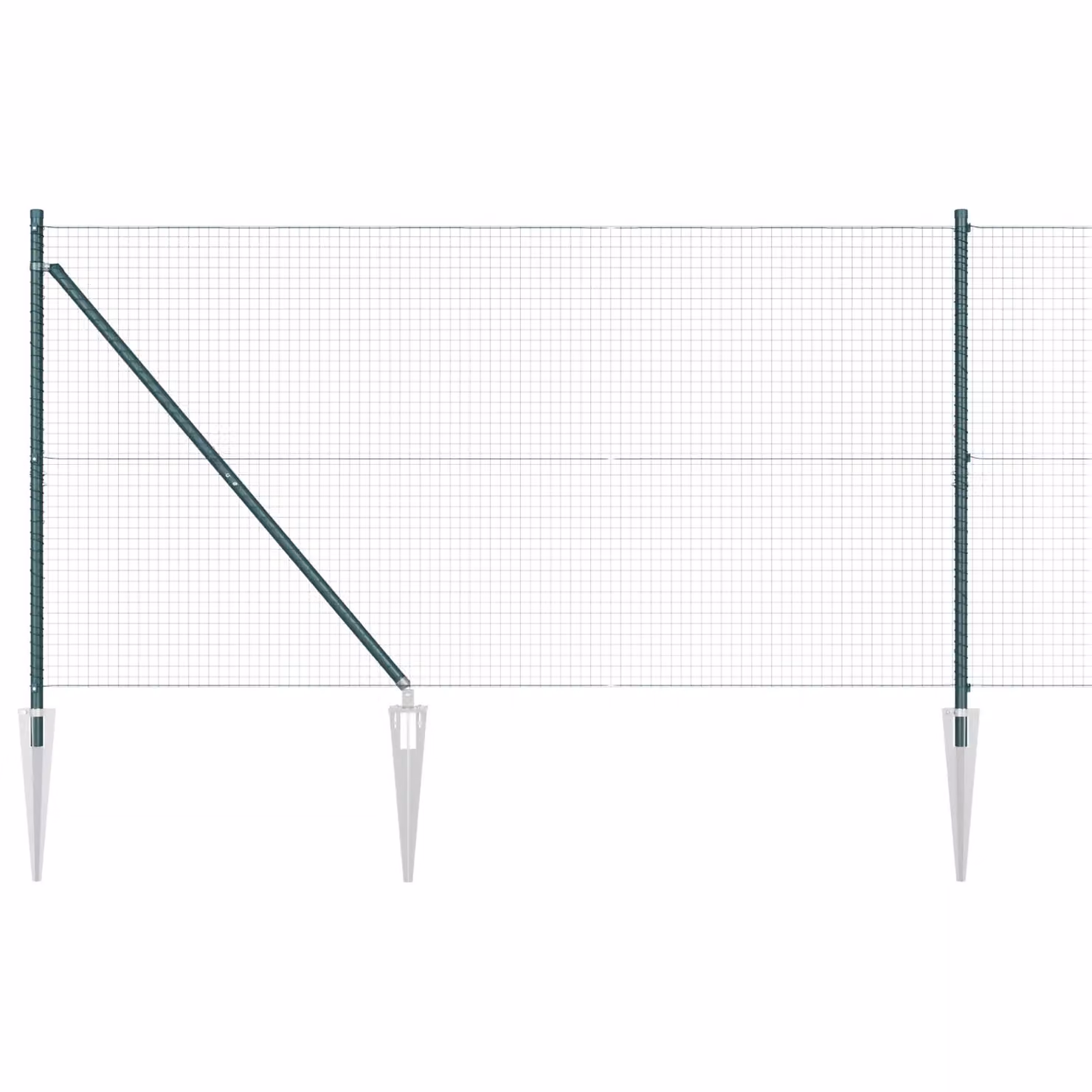 Berkfield Home Green Steel Welded Wire Fence with 7 Spike Posts, W: 10 m, H: 1.4 m – 2