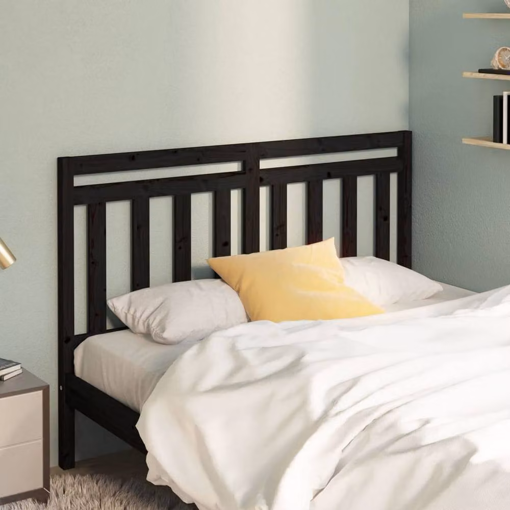 Berkfield Home Black Solid Pine Wood Bed Headboard, W: 166 cm, D: 4 cm, H: 100 cm – 2