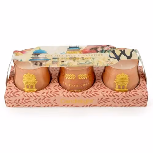 Candlelight The Silk Road Collection Pomegranate and Cassis Scented Candle Set of 3 in Pink