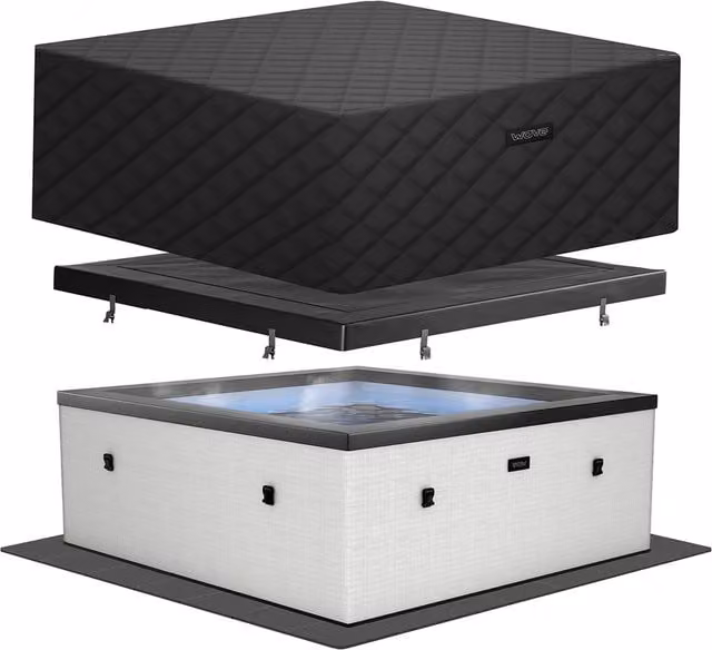 Summer Waves Wave Garda 6-Person Eco Foam Hot Tub with Integrated Heater in Pebble White EnergySave Bundle