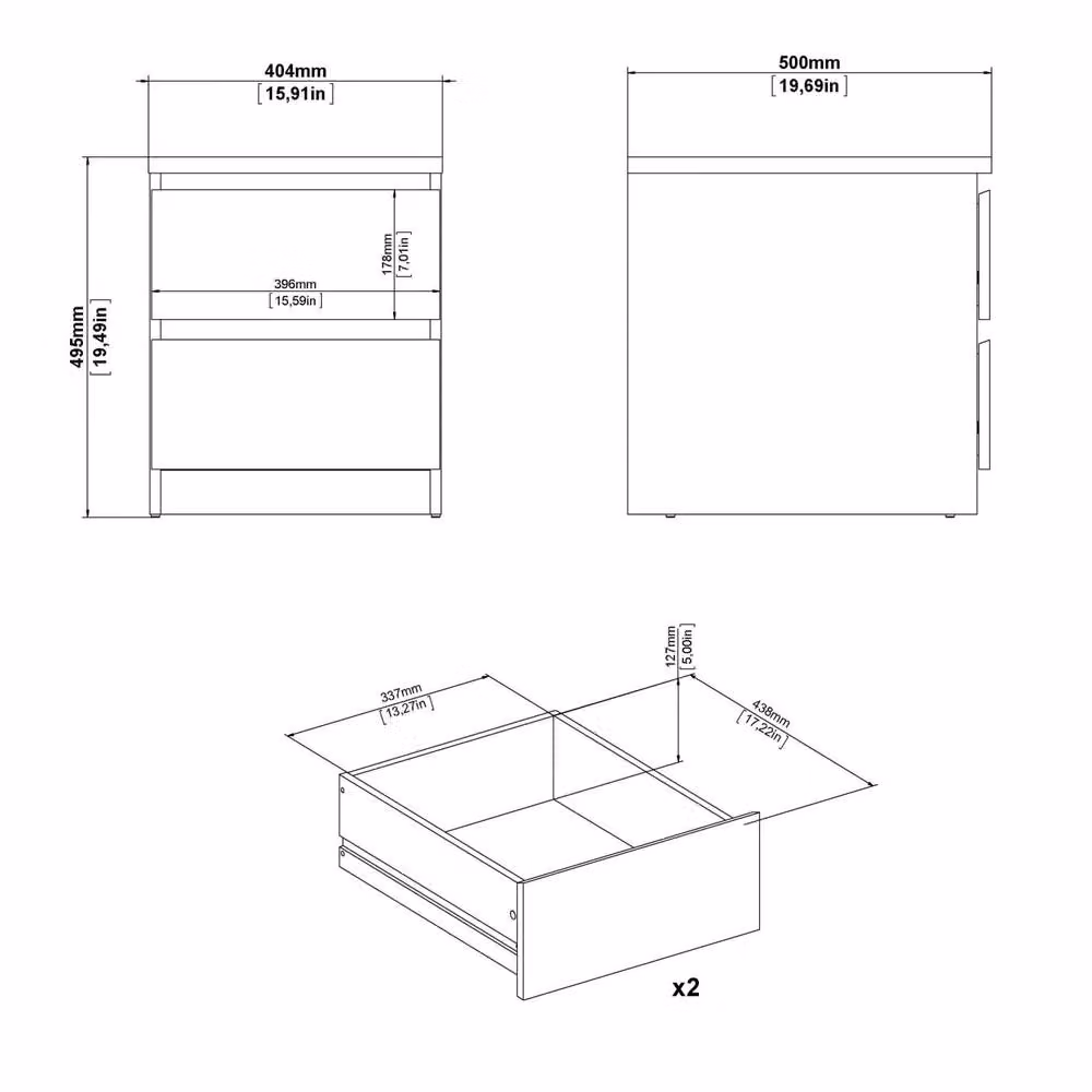 Wyld Haus Budapest Bedside Table with 2 Drawers, White and Grey Concrete Effect – 5
