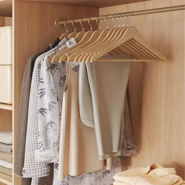 SONGMICS Solid Birch Wood Coat Hangers with Swivel Hooks in Bronze