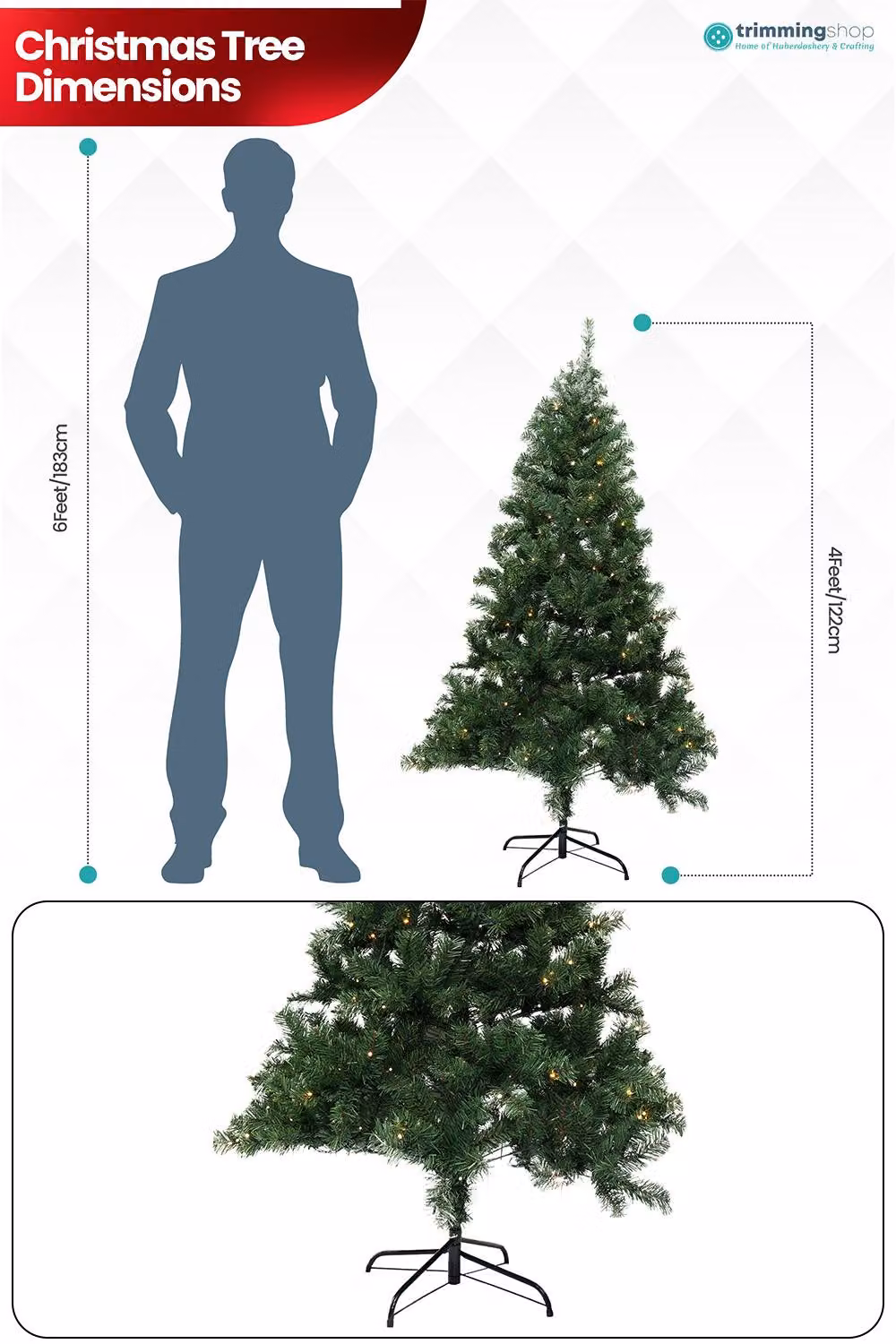 Neel Blue Green Alpine Artificial Christmas Tree with Warm LED Lights, Height: 121.92 cm – 2