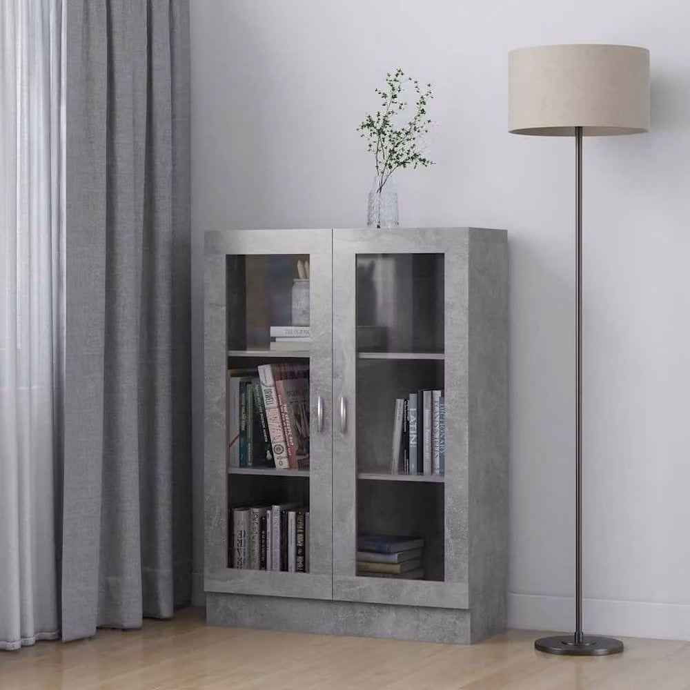 Berkfield Home Vitrine Cabinet in Concrete Grey with Glass Doors, W/D/H: 82.5 x 30.5 x 115 cm – 2