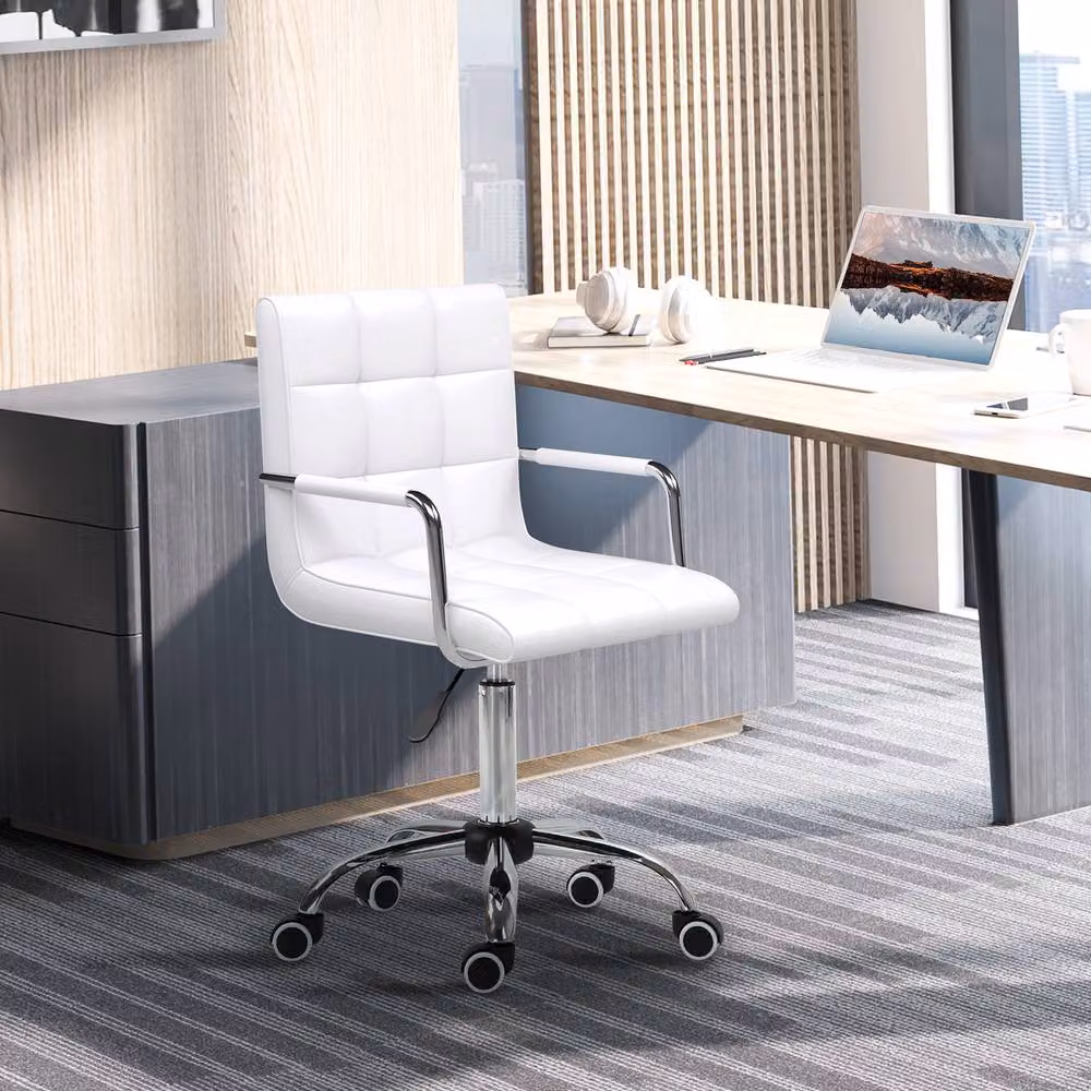 STILVORA White Synthetic Leather Task Chair with Armrests and Swivel Function – 2