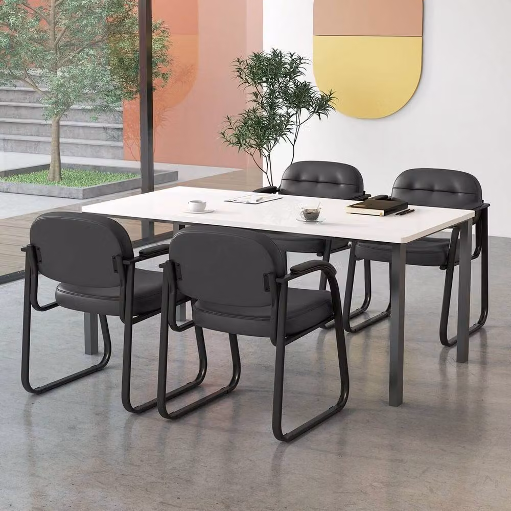 FLAVORA Set of 2 Black Synthetic Leather Office Reception Guest Chairs with Armrests – 3
