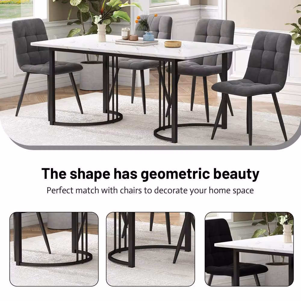ModernLuxe White Marble Look Rectangular Dining Table with Metal Frame – 2