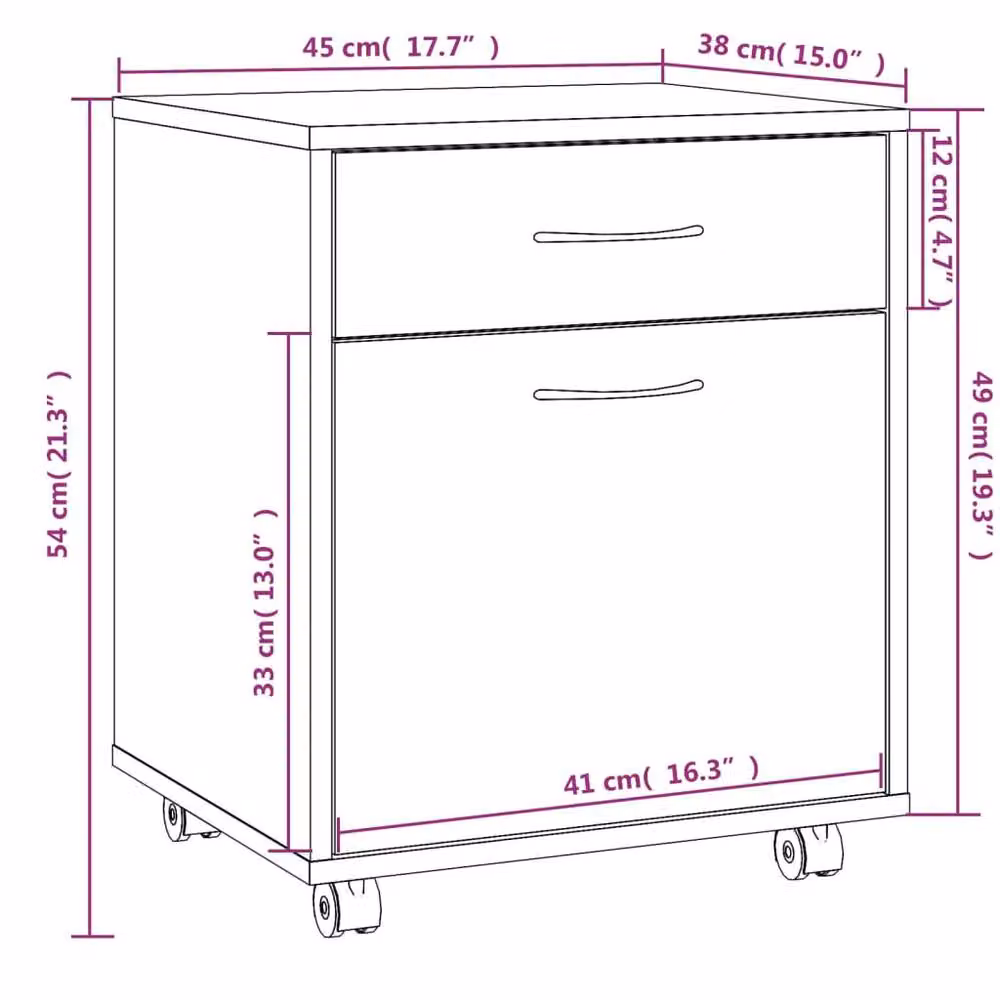 Berkfield Home Rolling Cabinet in Smoked Oak Brown, W/D/H: 45 x 38 x 54 cm – 4