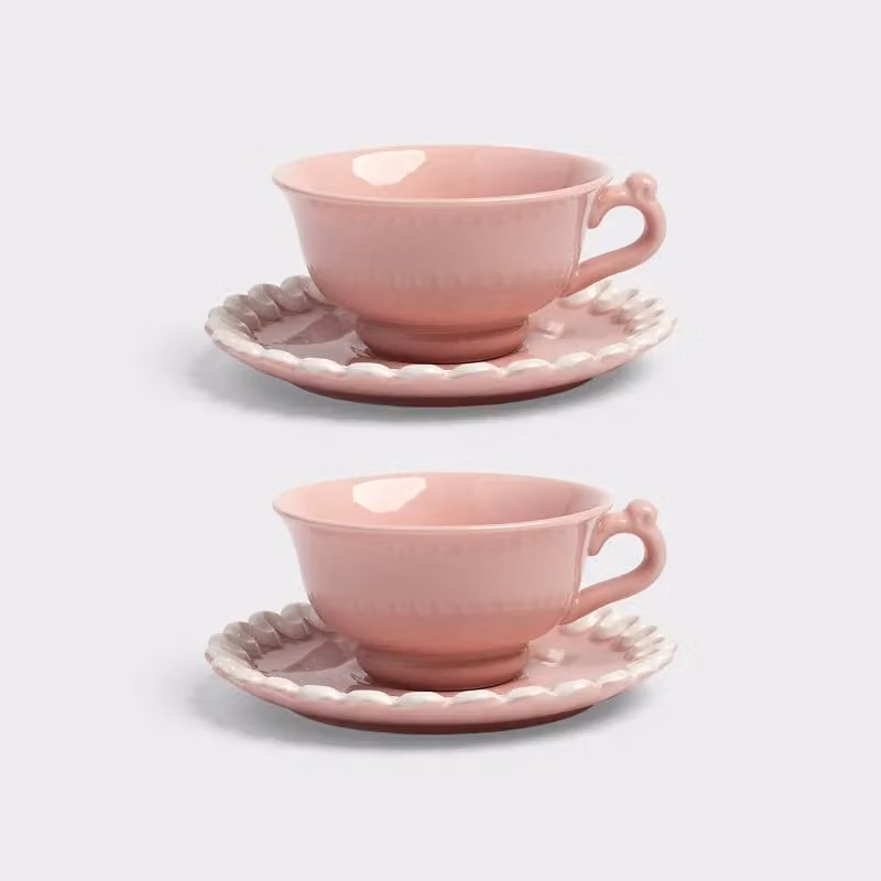 &Klevering Whip Pink Stoneware Cup and Saucer Set of 2