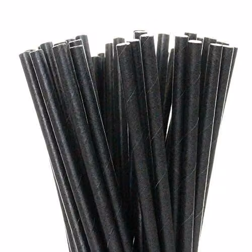 MINGCHENCN Black Biodegradable Paper Drinking Straws, 20 cm