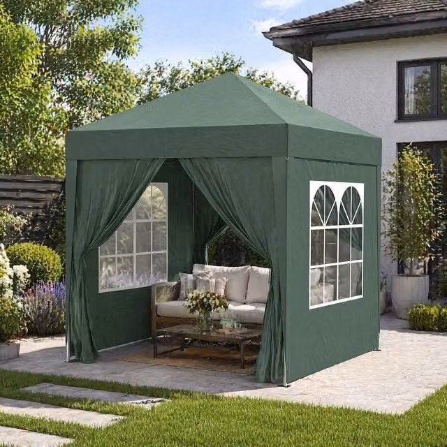 STILVORA Pop-Up Gazebo with Removable Walls and Windows in Green, W/D/H: 2 x 2 x 2.4 m – 1