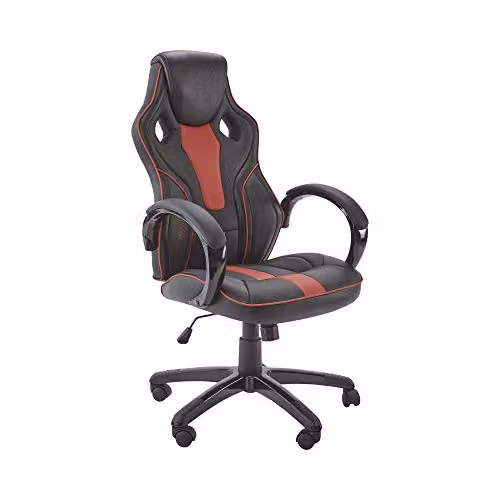 X-Rocker Maverick Mid Back Racing Gaming Chair for Kids and Teens in Black and Red with Synthetic Leather and Padded Armrests, W/D/H: 61.0 x 66.0 x 110.0 cm