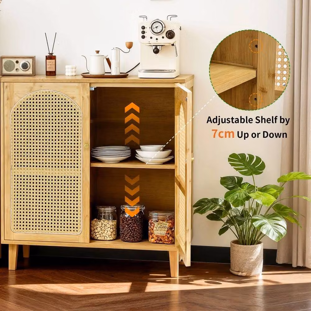 FORGEVIO Modern Farmhouse Sideboard Buffet Cabinet in Beige with Rattan and Bamboo Wood Details – 3