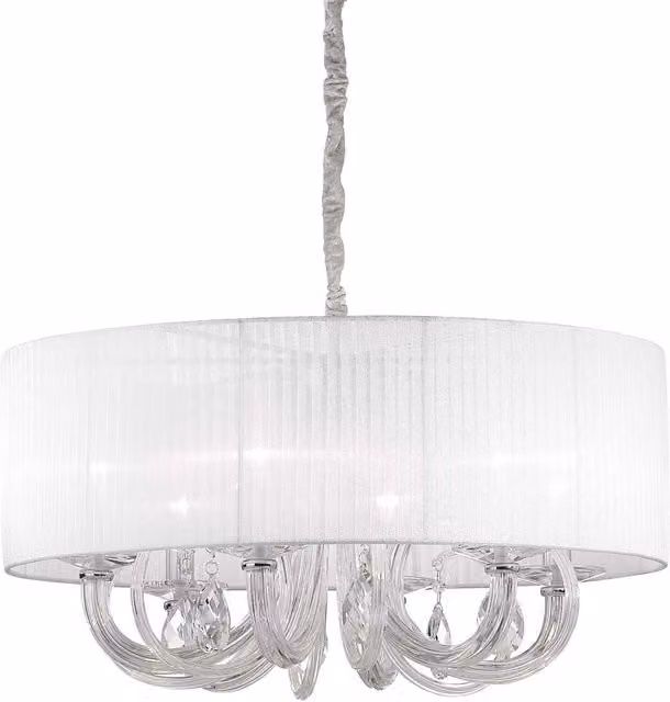Ideal Lux Swan 6 Light Multi Arm Ceiling Pendant in Chrome with Transparent Glass Shades
