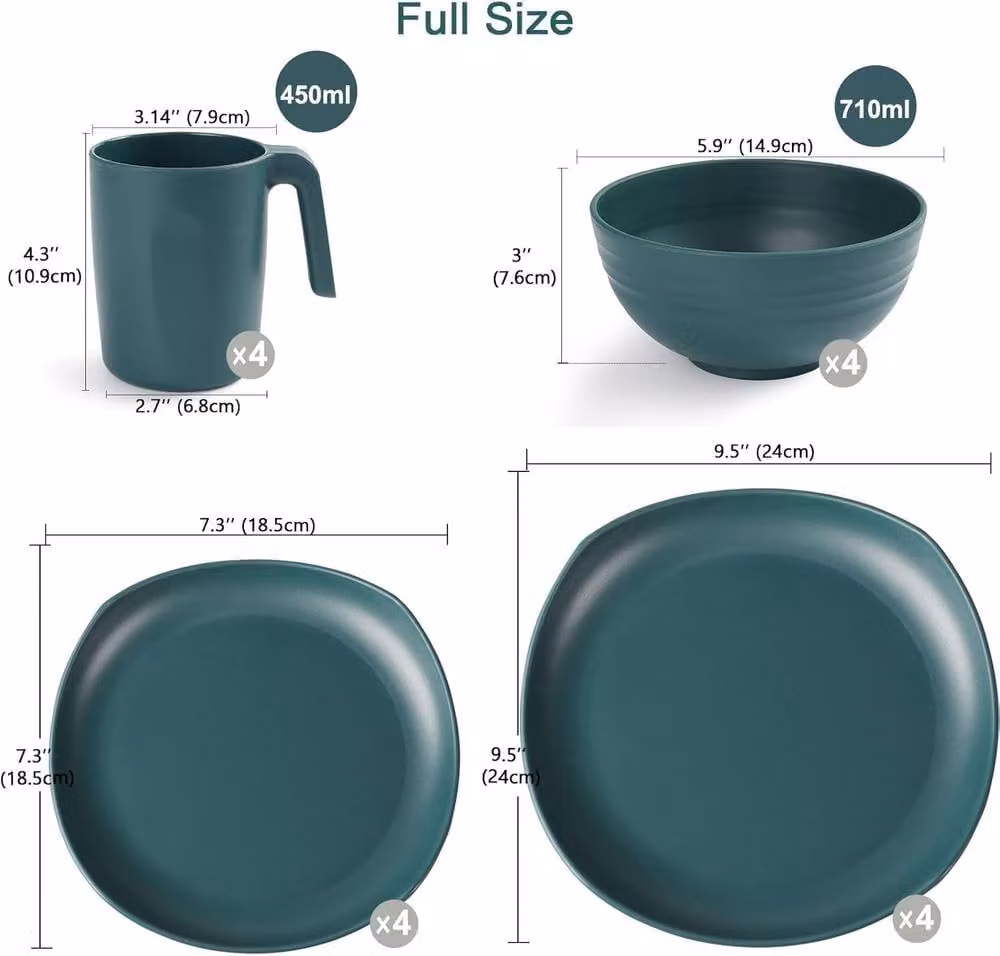 Greentainer Unbreakable Lightweight Plastic Dinnerware Set for 4 in Dark Green – 3
