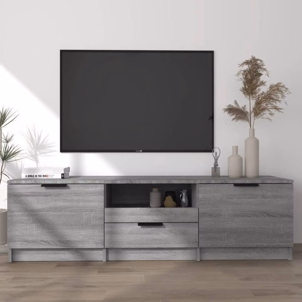 Berkfield Home Modern Grey Sonoma TV Cabinet, W: 140 cm, D: 40 cm, H: 40 cm – 2