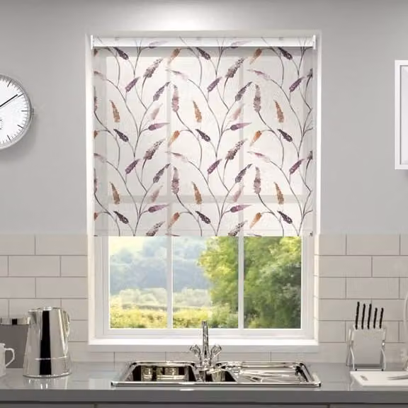 Terrys Made to Measure Semi-Transparent Floral Roller Blind in Purple and Orange Polyester