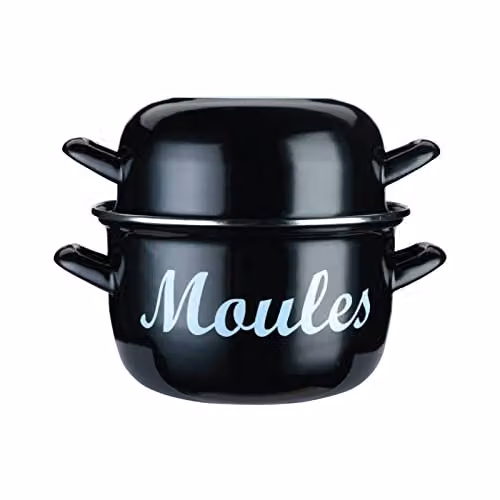 KitchenCraft World of Flavours Enamel Mussel Pot in Black or Grey, Diameter: 18 cm