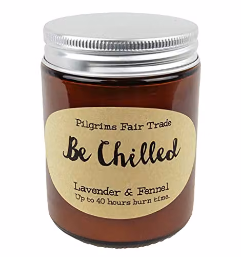 Pilgrims Fair Trade Be Chilled Aromatherapy Soy Wax Jar Candle, Lavender and Fennel, White, 200g – 1