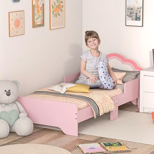 ZONEKIZ Cloud Designed Toddler Bed Frame in Pink, Engineered Wood