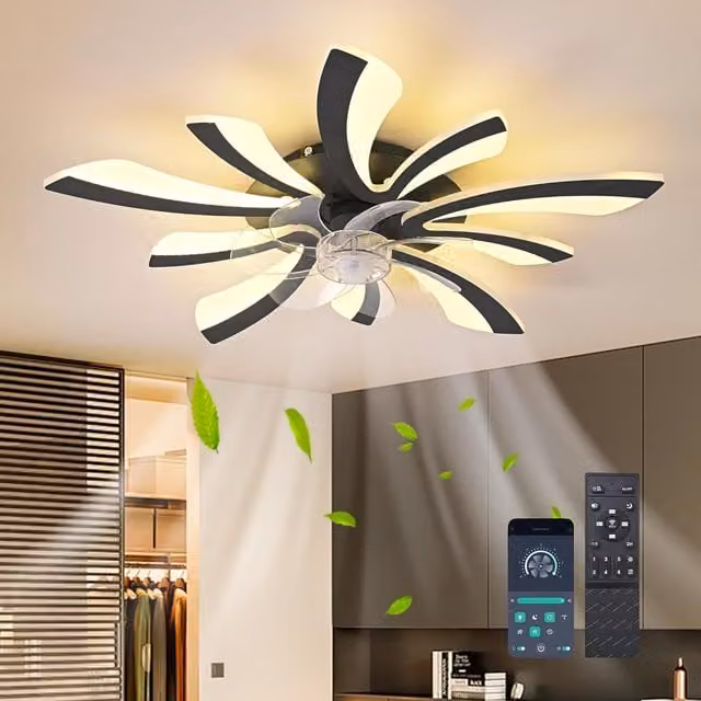 Garwarm Modern Black LED Ceiling Fan with Dimmable Lights and Remote Control