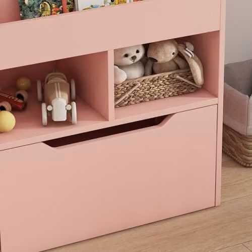 HOMCOM Kids Bookshelf and Toy Organiser with Moveable Drawer in Pink – 4