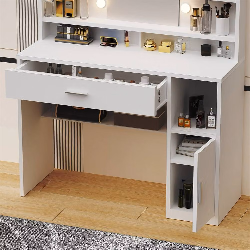 Nordara Hollywood LED Mirror Dressing Table with 8 Shelves in White – 3