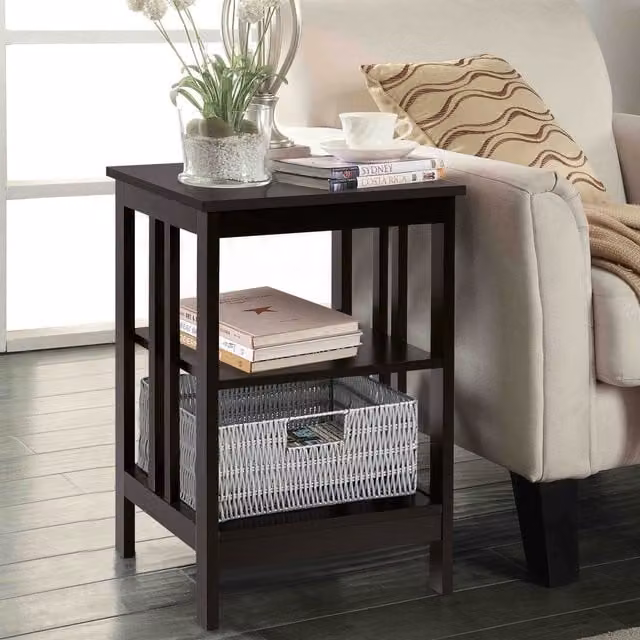 Costway 3-Tier Modern Nightstand Side Table in Brown