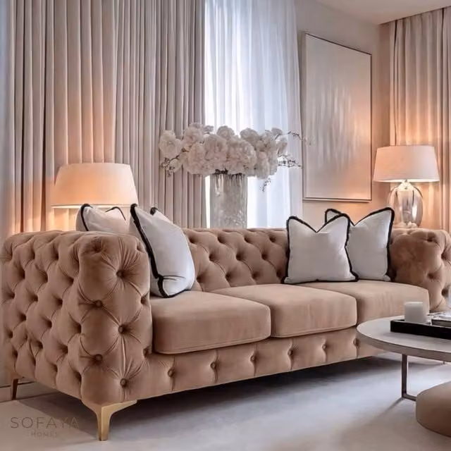 Sofaya Monaco Chesterfield Velvet 3+2 Seater Sofa Set in Brown – 1