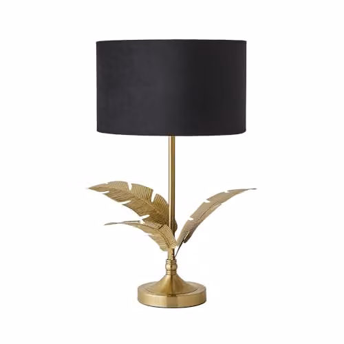 ValueLights Christina Black Velvet and Gold Palm Leaf Table Lamp with LED Bulb – 1