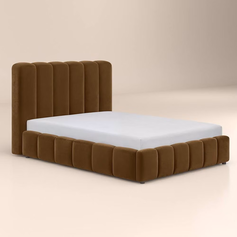 Solace+Co Emilie Ribbed Single Ottoman Bed in Brown Velvet and Bouclé, W/D/H: 90 x 200 cm – 4