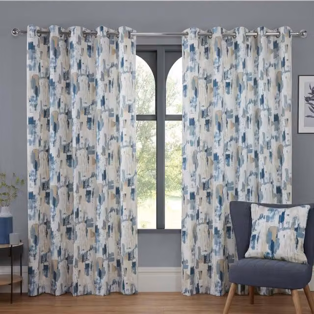 Sundour Bamford Blue Graphic Eyelet Curtains, Width: 117 cm, Drop: 183 cm
