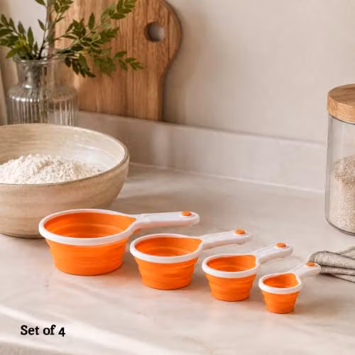 Orsina Set of 4 Orange Silicone Nesting and Dishwasher Safe Measuring Cups – 3