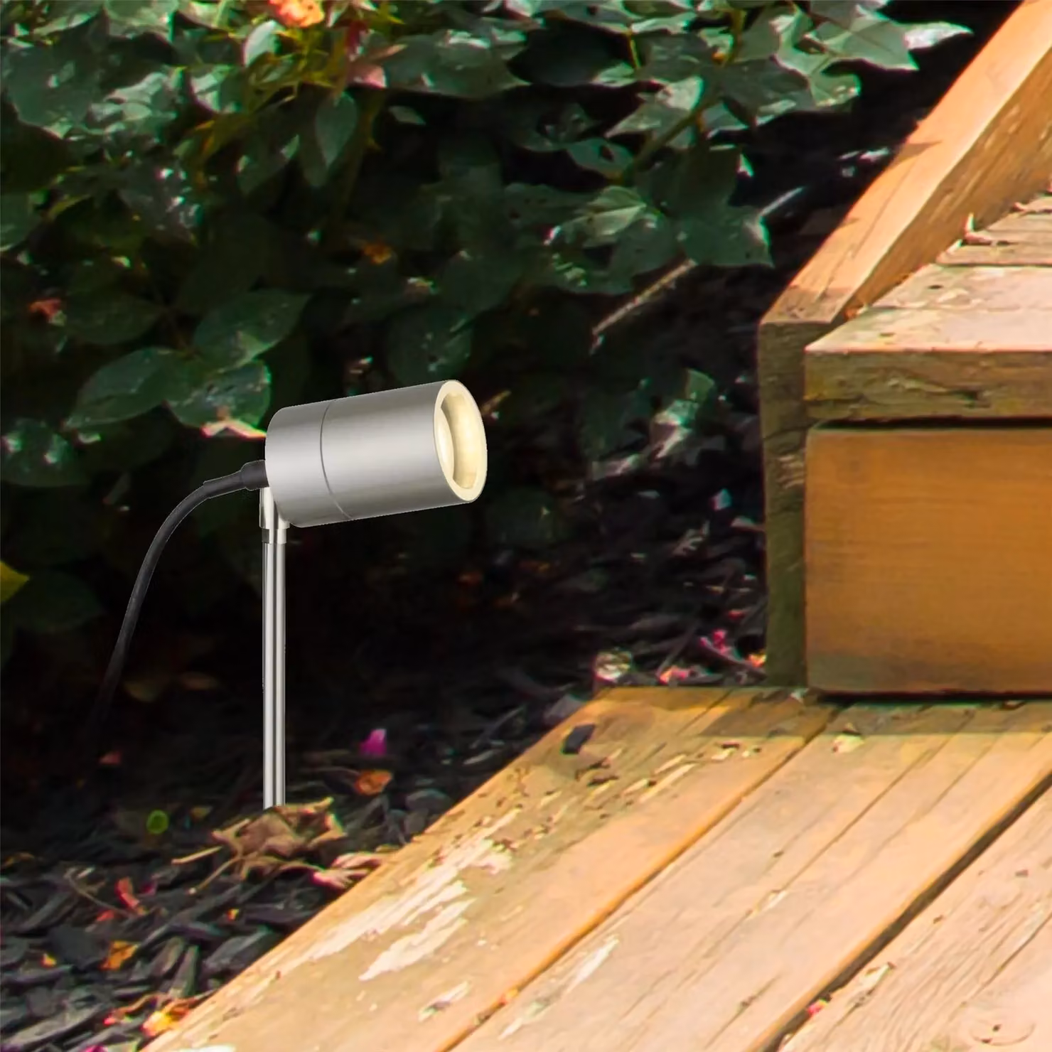 First Choice Lighting Blaze Set of 2 Silver Stainless Steel Outdoor Ground Spike Lights – 3