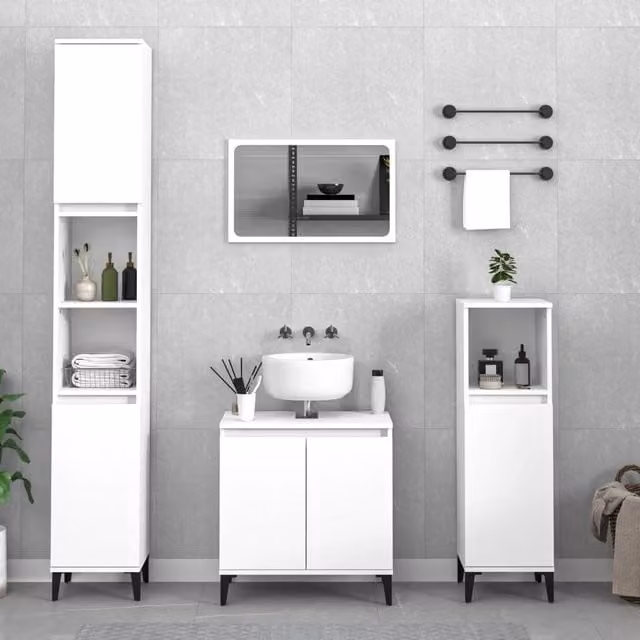 Berkfield Home 3 Piece Modern White Matt Bathroom Furniture Set – 1