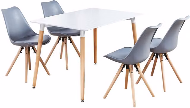 Life Interiors Sophie Halo Retro Dining Set with Rectangular Table and 4 Chairs in Grey and White