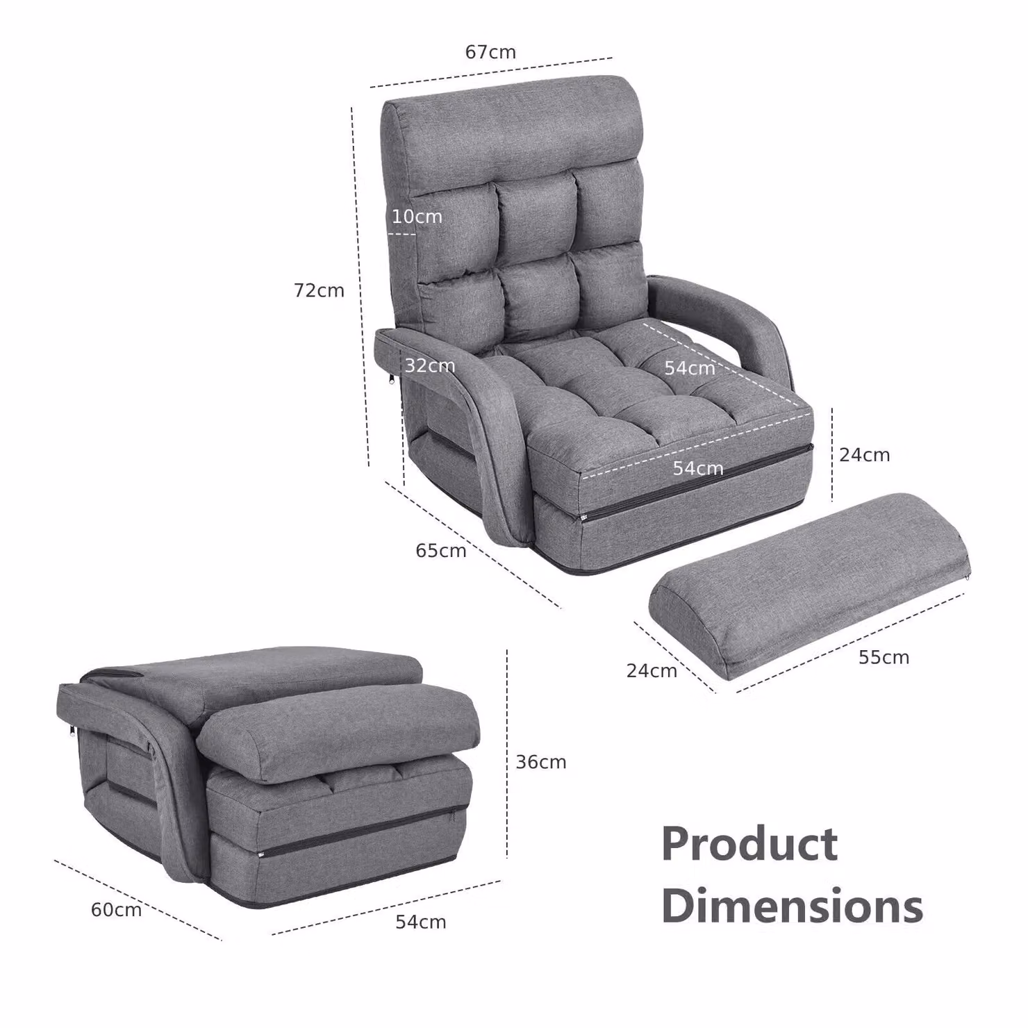 Gymax Grey Folding Lazy Sofa Floor Padded Gaming Chair with Armrests and Headrest – 2