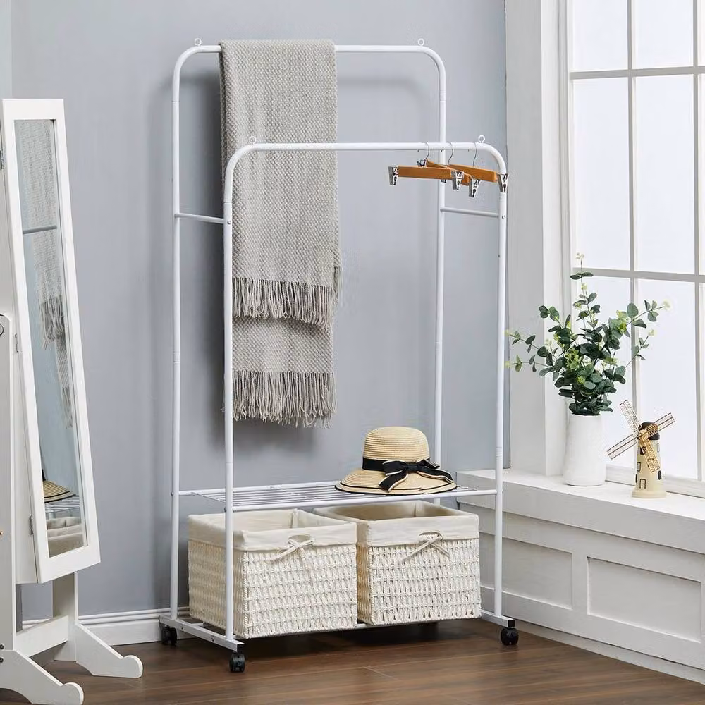 KORVIXA Wheeled Metal Clothing Rack in White, W/D/H: 90 x 40 x 160 cm – 3