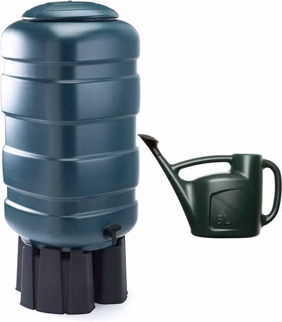 Whitefurze Green Plastic 250 l Rain Barrel Kit with Stand and 3 l Watering Can
