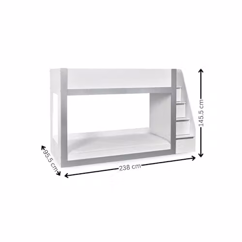 Julian Bowen Gaia Modern Solid Wood Two-Level Bunk Bed with Stairs and Side Compartments, White and Silver, H 145.5 x W 95.5 x D 129 cm – 2