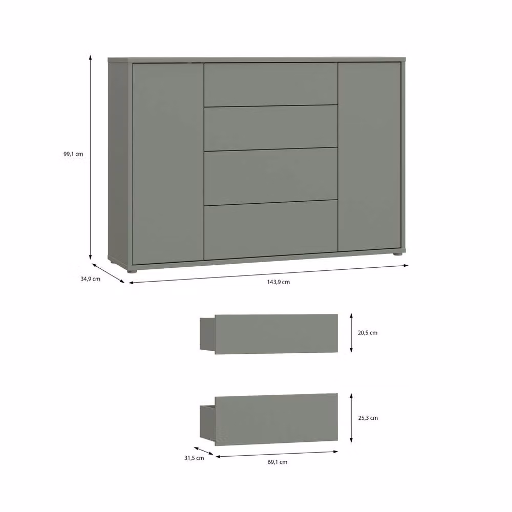 Furniture To Go Alice Springs Sideboard in Sage Green with 4 Drawers and 2 Push Open Doors – 3