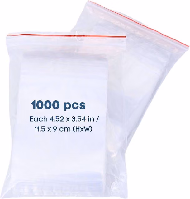 Novecrafto Resealable Transparent Plastic Zip Lock Bags, 1000 Pieces, W: 11.5 cm, H: 9 cm