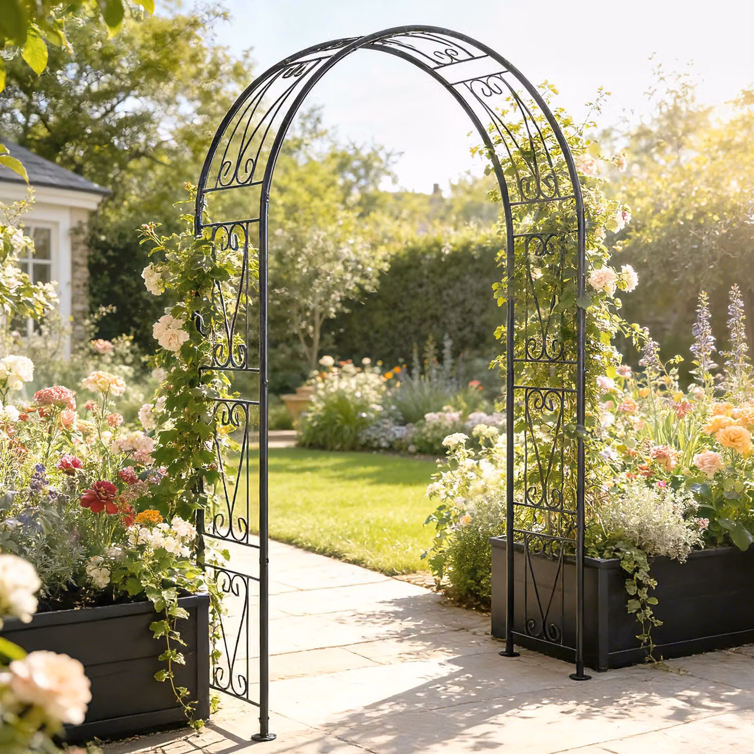 Outsunny Black Metal Garden Arch Trellis for Climbing Plants, W/D/H: 155 x 40 x 246 cm – 3
