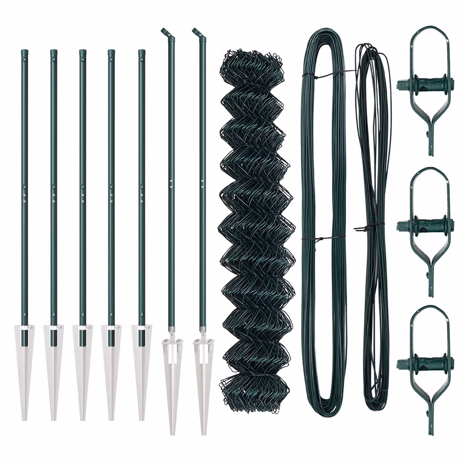 Berkfield Home Green Galvanised Steel Chain Link Fence with 7 Spike Posts, W: 10 m, H: 1 m – 3