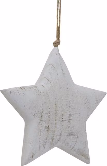 Lemon Pavilion Large Whitewashed Rustic Hanging Star in White Wood, W: 18 cm, H: 19 cm, D: 1 cm
