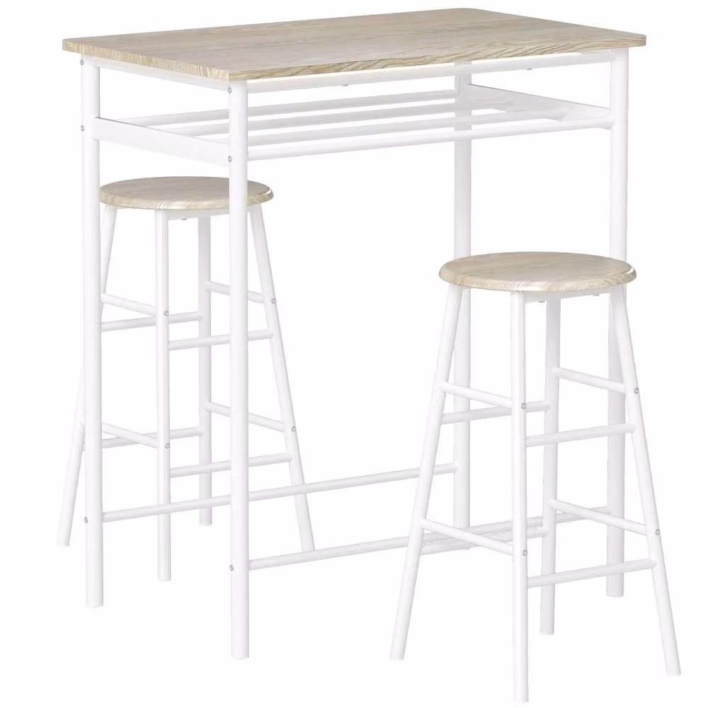 Wyld Haus Fira Rodo White and Oak Breakfast Bar Table and 2 Stools with Storage – 2