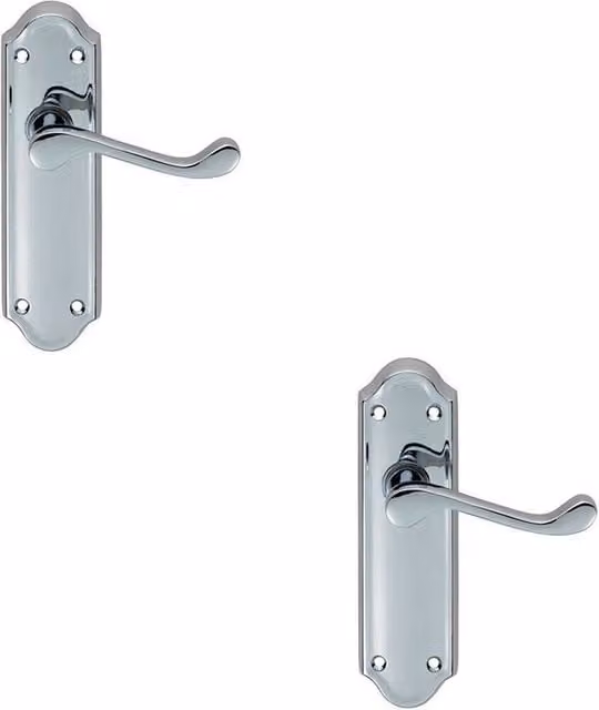 Loops Victorian Upturned Handle on Latch Backplate, 2 Pairs, Polished Chrome, 16.8 x 4.7 cm