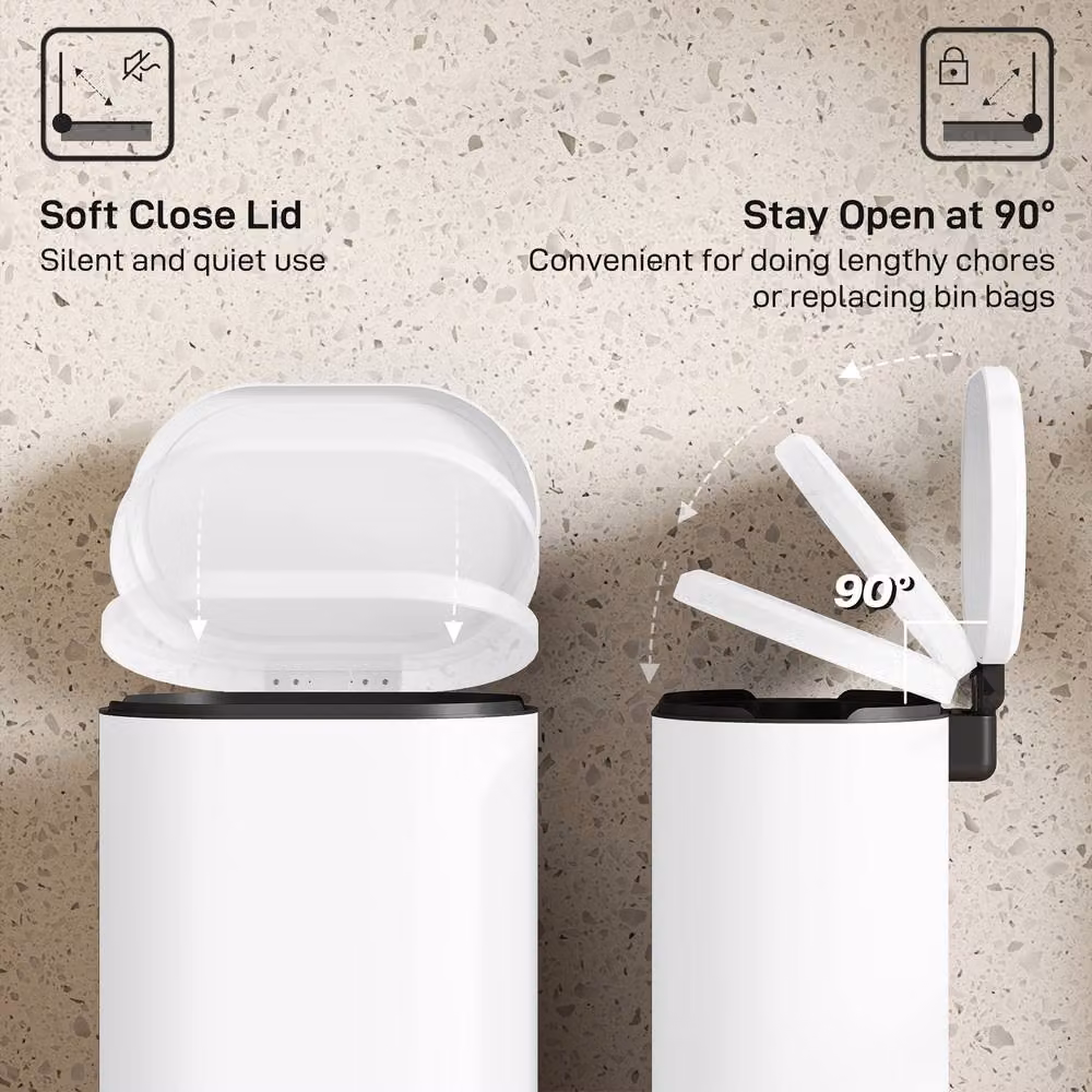 HOMCOM Slim Rectangular 30L Pedal Bin with Soft-Close Lid and Fingerprint-Proof Finish in White – 4
